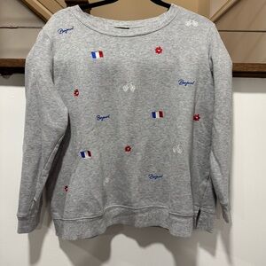 Talbots Gray Sweatshirt with Red, White & Blue Embroidery French